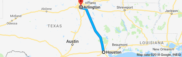 Houston to Arlington Auto Transport Route
