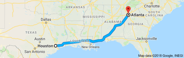 Houston to Atlanta Auto Transport Route