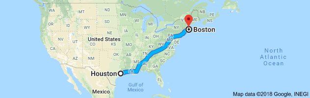 Houston to Boston Auto Transport Route