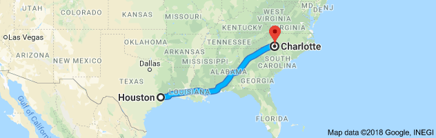 Houston to Charlotte Auto Transport Route
