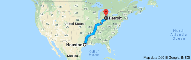 Houston to Detroit Auto Transport Route