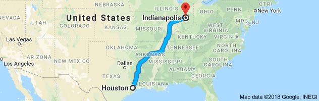 Houston to Indianapolis Auto Transport Route