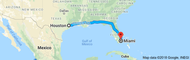 Houston to Miami Auto Transport Route