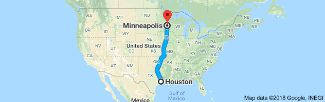 Houston to Minneapolis Auto Transport Route