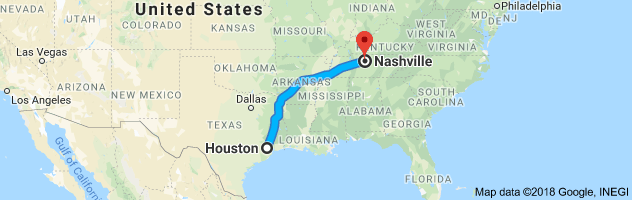 Houston to Nashville Auto Transport Route