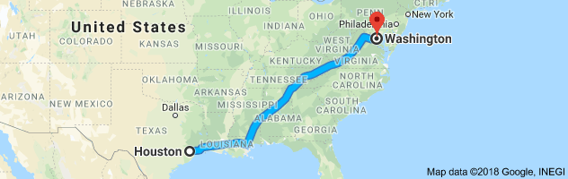 Houston to Washington DC Auto Transport Route