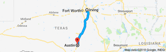 Irving to Austin Auto Transport Route