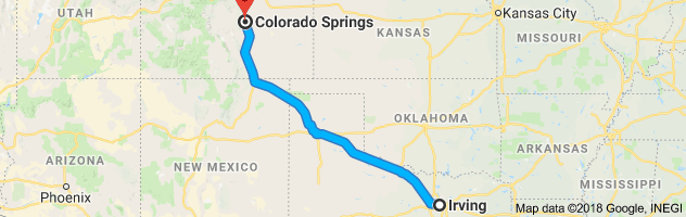 Irving to Colorado Springs Auto Transport Route