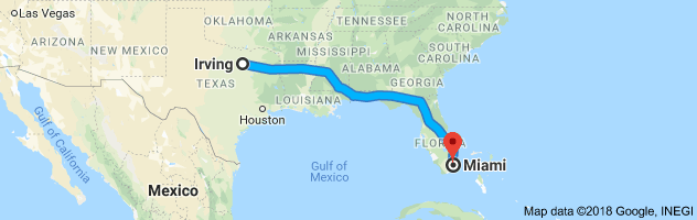Irving to Miami Auto Transport Route