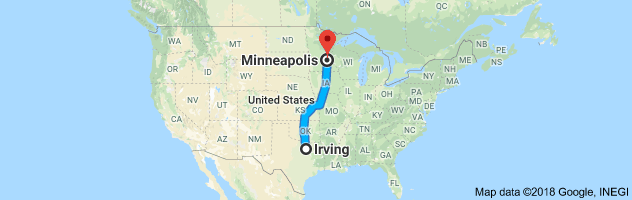 Irving to Minneapolis Auto Transport Route