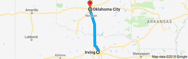 Irving to Oklahoma City Auto Transport Route