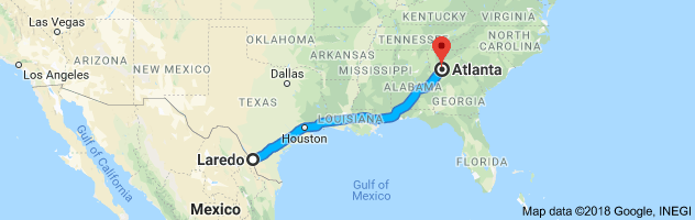 Laredo to Atlanta Auto Transport Route