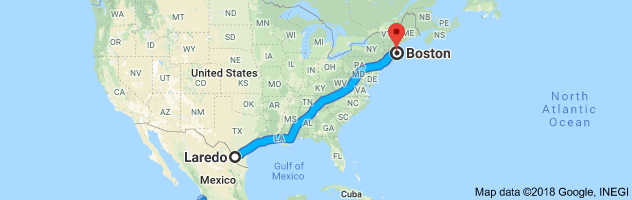 Laredo to Boston Auto Transport Route