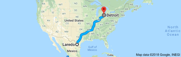 Laredo to Detroit Auto Transport Route