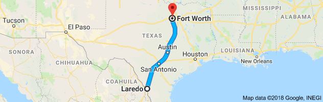 Laredo to Fort Worth Auto Transport Route
