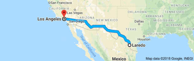 Laredo to Los Angeles Auto Transport Route