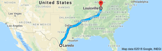 Laredo to Louisville Auto Transport Route