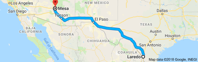 Laredo to Mesa Auto Transport Route