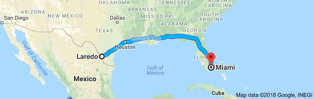 Laredo to Miami Auto Transport Route