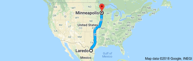 Laredo to Minneapolis Auto Transport Route