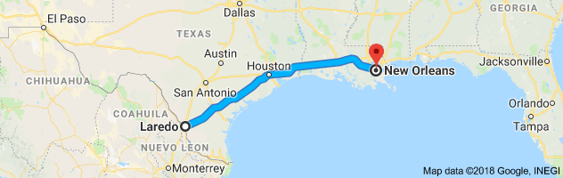 Laredo to New Orleans Auto Transport Route