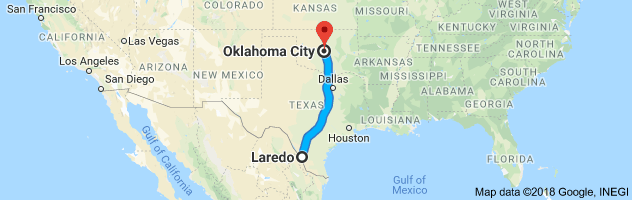 Laredo to Oklahoma City Auto Transport Route