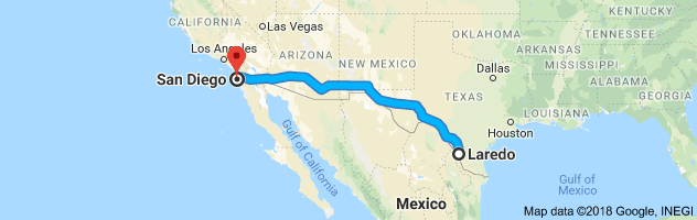 Laredo to San Diego Auto Transport Route