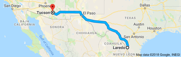 Laredo to Tucson Auto Transport Route