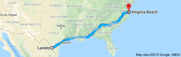 Laredo to Virginia Beach Auto Transport Route