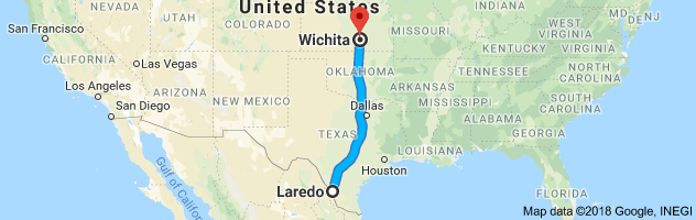 Laredo to Wichita Auto Transport Route