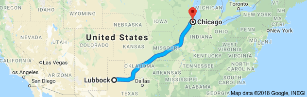 Lubbock to Chicago Auto Transport Route