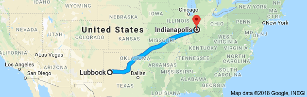 Lubbock to Indianapolis Auto Transport Route