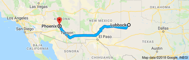 Lubbock to Phoenix Auto Transport Route