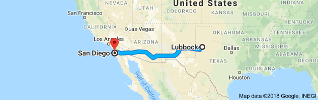Lubbock to San Diego Auto Transport Route