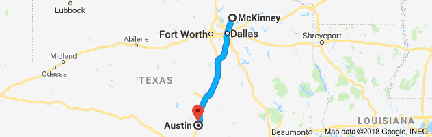 McKinney to Austin Auto Transport Route