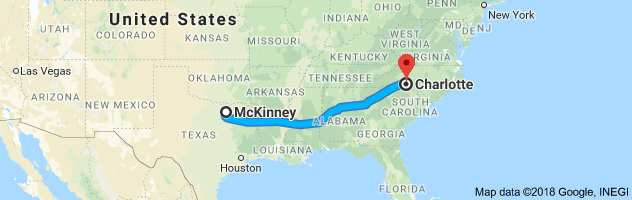 McKinney to Charlotte Auto Transport Route