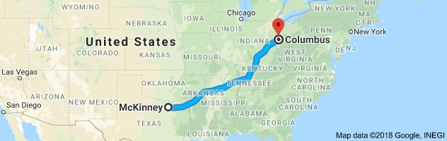 McKinney to Columbus Auto Transport Route