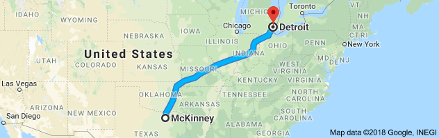 McKinney  to Detroit Auto Transport Route