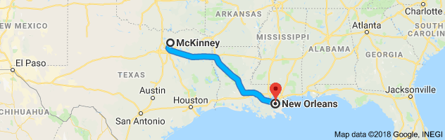 McKinney to New Orleans Auto Transport Route