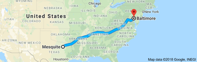 Mesquite to Baltimore Auto Transport Route
