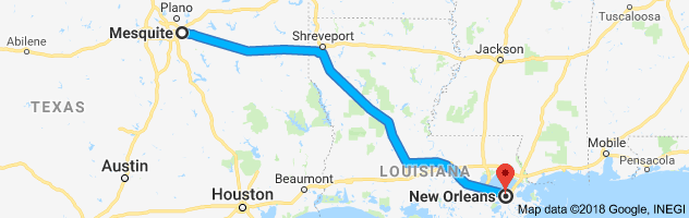 Mesquite to New Orleans Auto Transport Route
