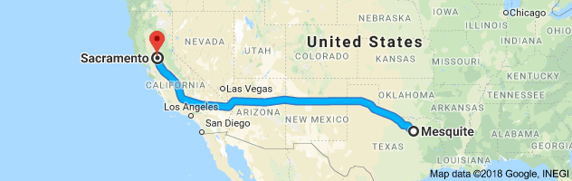 Mesquite to Sacramento Auto Transport Route
