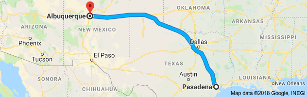 Pasadena to Albuquerque Auto Transport Route