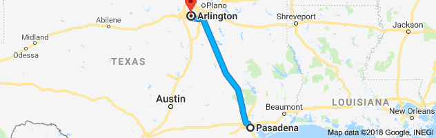 Pasadena to Arlington Auto Transport Route