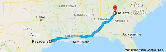Pasadena to Atlanta Auto Transport Route