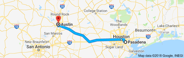 Pasadena to Austin Auto Transport Route