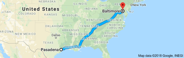 Pasadena to Baltimore Auto Transport Route