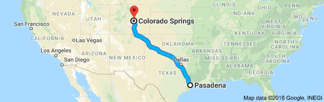 Pasadena to Colorado Springs Auto Transport Route