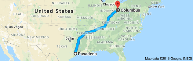 Pasadena to Columbus Auto Transport Route