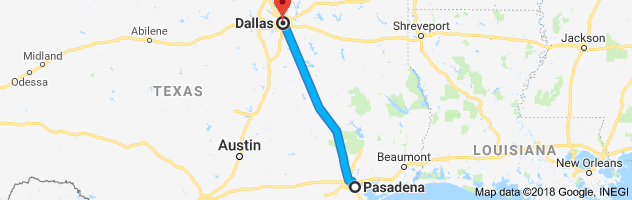 Pasadena to Dallas Auto Transport Route